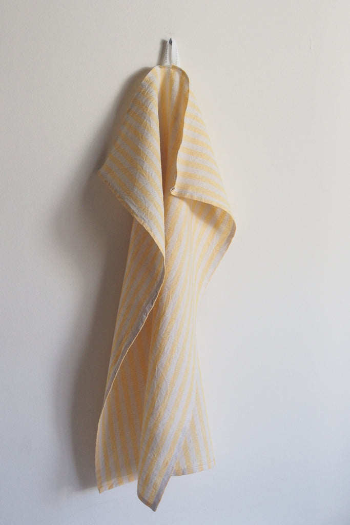 Fog Linen Work - Yellow Stripe Linen Tea Towel - Kura Studio