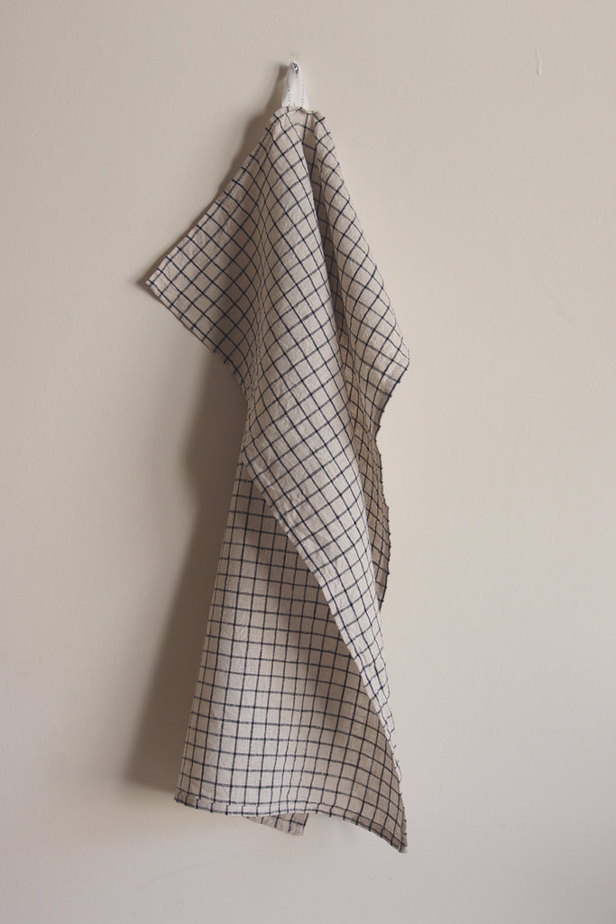 Fog Linen Work - Grid Linen Tea Towel - Kura Studio