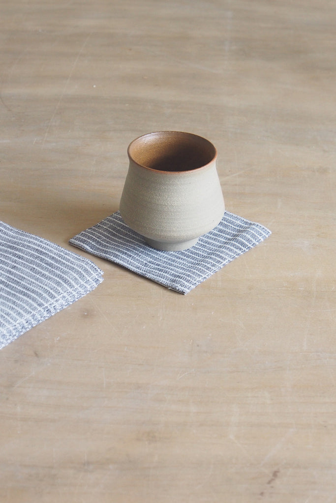 Fog Linen Work - Grey Stripe Linen Coaster - Kura Studio