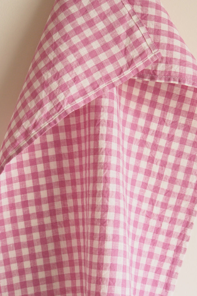 Fog Linen Work - Pink Gingham Linen Tea Towel - Kura Studio
