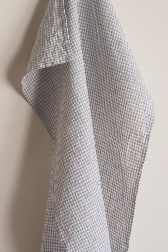 Fog Linen Work - Small Gingham Linen Tea Towel - Kura Studio