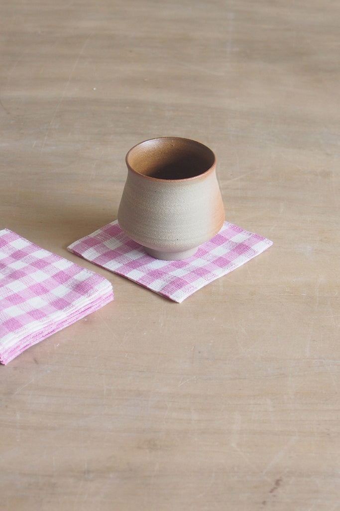 Fog Linen Work - Pink Gingham Linen Coaster - Kura Studio