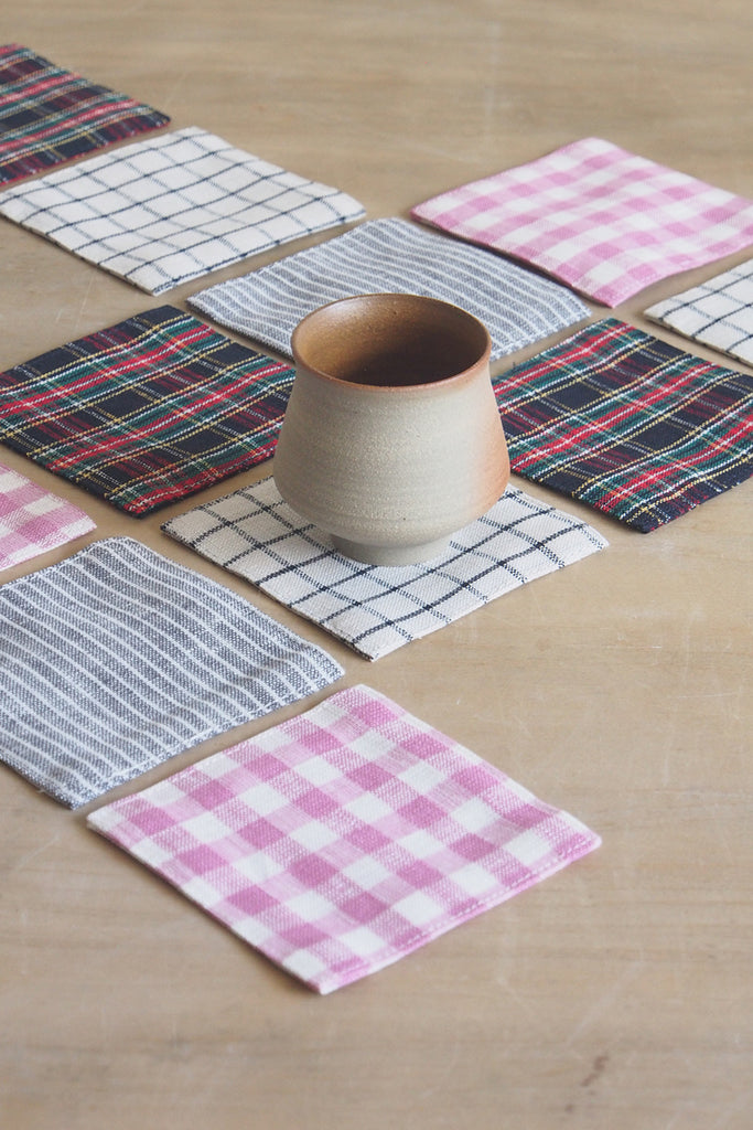 Fog Linen Work - Grey Stripe Linen Coaster - Kura Studio